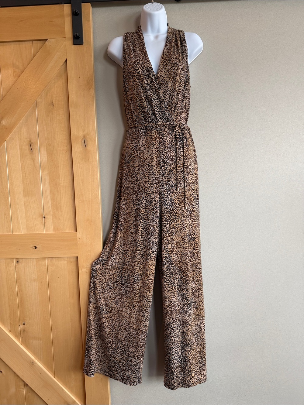 White House Black Market Sleeveless Leopard-Print Wide-Leg Jumpsuit - Brown/Tan